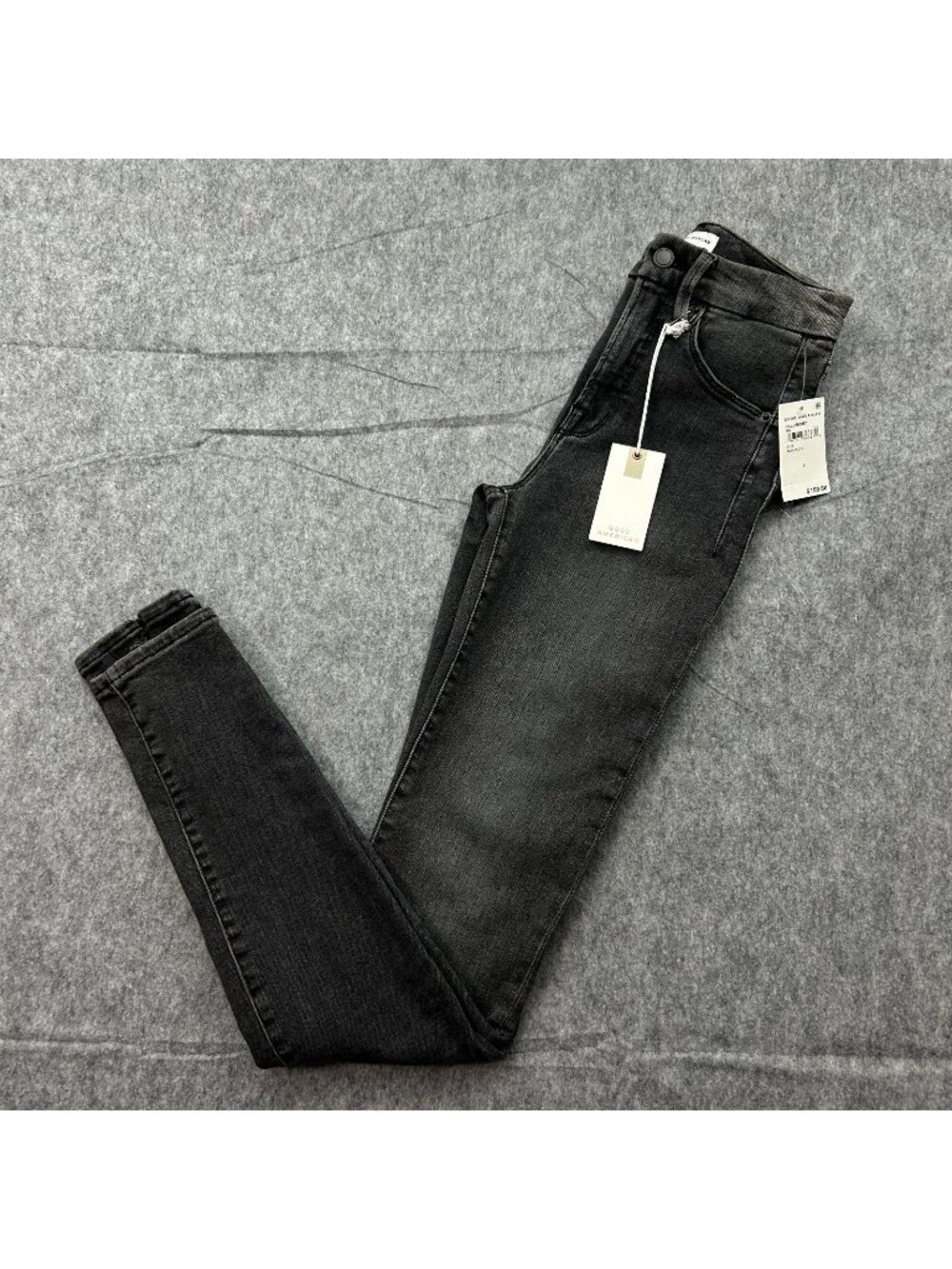 Good American Good Legs Skinny Jeans Women's Size 2 / 26 Zip Hem Black Denim NWT